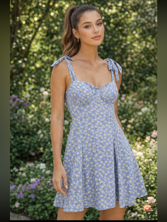 Lily Rose Dresses & Skirts - Lily Rose Blue Mini Dress with White Floral Print Babydoll Milkmaid Lined Large